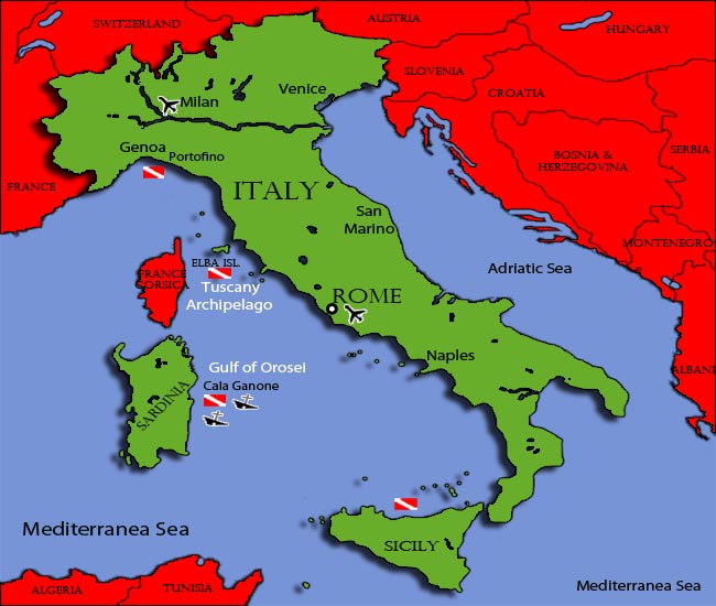 Italian diving map